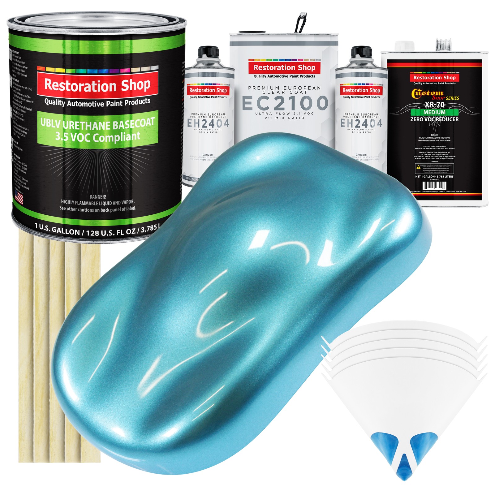 Azure Blue Metallic Low VOC Urethane Basecoat Gallon Kit with European Clear Coat