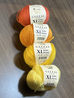 Gazzal XL BABY WOOL Yarn 4 COLORS 50gr/ 109yds ea. Set of 4