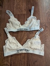 2 Victorias Secret Bralettes Lace Size Small White Logo