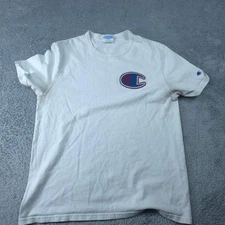 Champion Shirt Mens Large White Big C Patch Crewneck Short Sleeve Logo Tee
