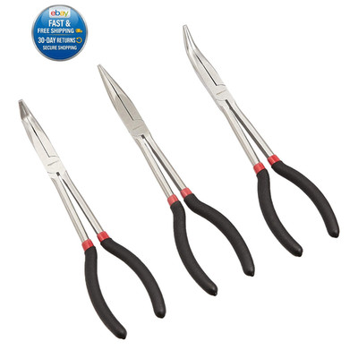 Basics Extra Long Reach Needle Nose Pliers Tool Set for Narrow Spaces, Versatil