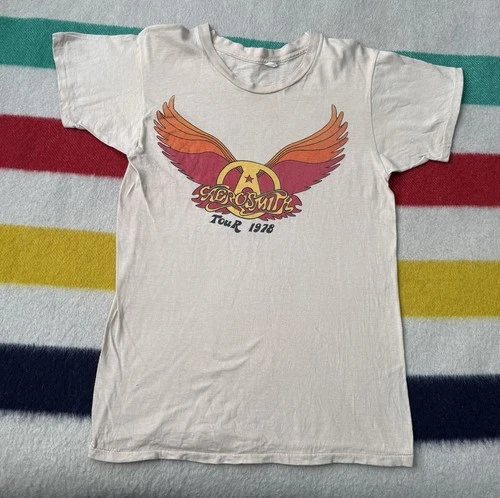 70s 77 78 Aerosmith Draw The Line Tour Tee Shirt Sma 1970s vintage concert t-shirt, vintage, size S, single stitch, B+ condition
