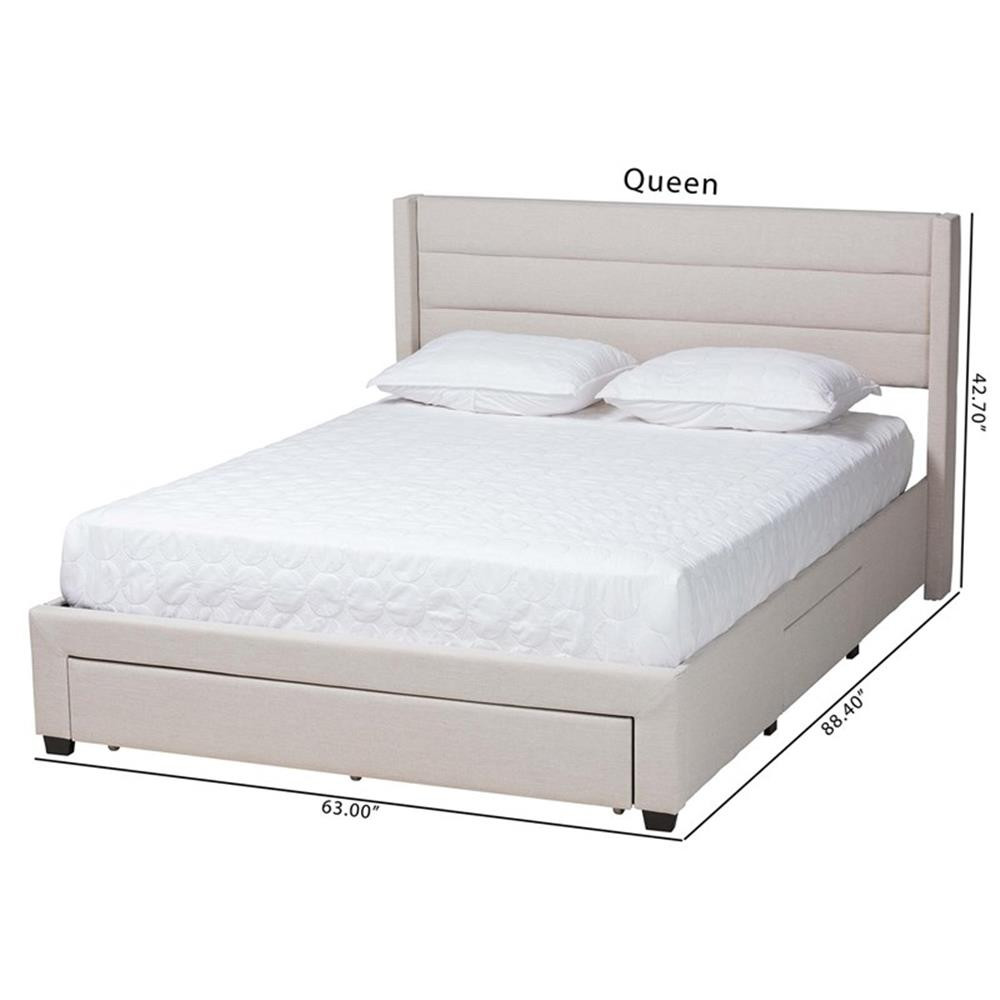 Baxton Studio Braylon Beige Fabric and Brown Wood Queen Storage Platform Bed