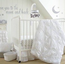 Levtex Baby Willow Crib Blanket Baby Nursery Set White Soft Ruched Rosette