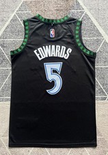 Hombres Anthony #5 Edwards Negro Minnesota Timberwolves Tallas Completamente Cosidas