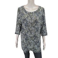 CJ Banks Women's Allover Printed 3/4 Sleeves Blouse Top Plus Size 1X