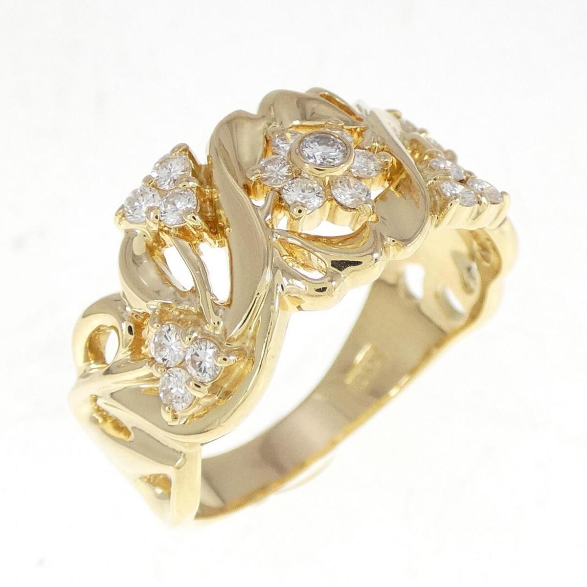 Authentic K18YG Flower Diamond Ring 0.37CT #230-000-007-7599 Authentic K18YG Flower Diamond Ring 0.37CT #230-000-007-7599