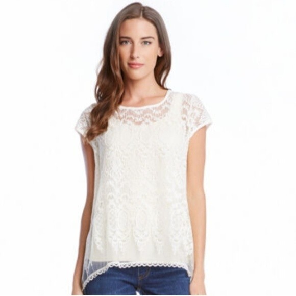 Karen Kane cream lace shell flare top size large