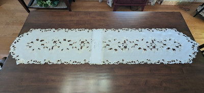 68''x 13'' 100%Polyester ''IVORY TABLE RUNNER w/Elegant IVORY Mach Embr'', NEW w/TAG
