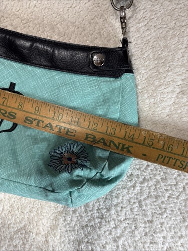 Thirty One Bag Purse Bursting Flowers Blue Floral Teal 14”x9” Hobo Handbag “B” - Picture 9 of 17