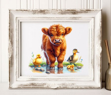 Cow Wall Art Print, Cute Cow With Duckies Wall Art Decor, Farmhouse Home Decor