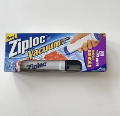 (1) Ziploc Vacuum Sealer Starter Kit Pump+3 Quart Bags New In Box