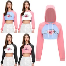 Women Sweatshirt Style Crop Top Club Hoodie Casual Hooded Cropped Pullover Bar