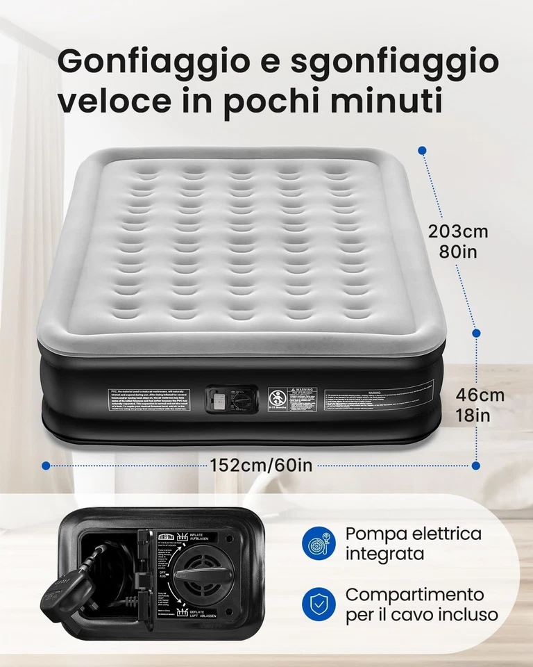 Airefina Materasso Gonfiabile Matrimoniale, Letto Gonfiabile Con Pompa Integrata - Immagine 2 di 4