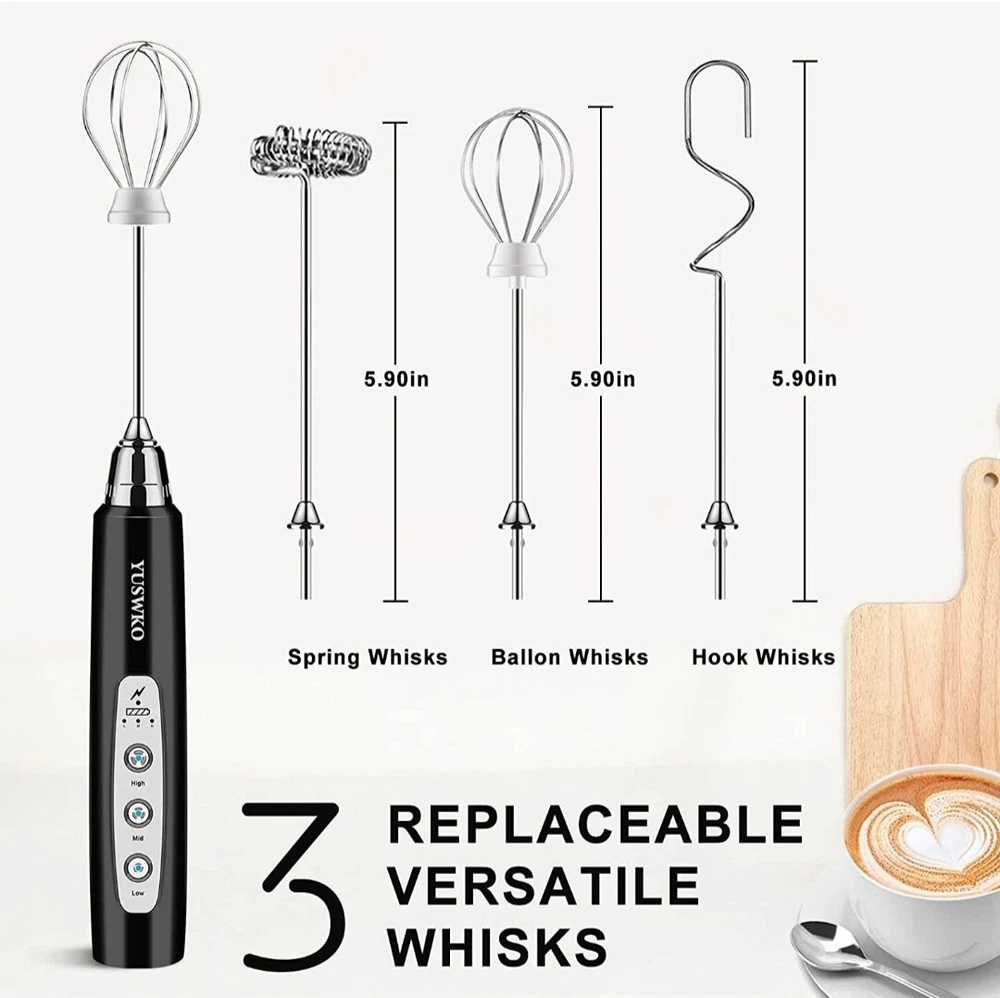 Milk Frother Handheld Electric Rechargeable Replacement 3 Whisk Mixer Foam Maker Milk Frother Handheld Electric Rechargeable Replacement 3 Whisk Mixer Foam Maker
