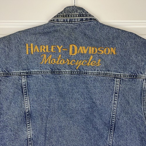 Harley Davidson Motorcycle Biker Blues Vintage Jean Embroidered Denim Vest 2XL - Picture 10 of 11