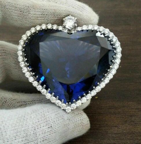 Heart Cut Simulated Blue Sapphire Pretty Pendant Chain 14k White Gold Plated