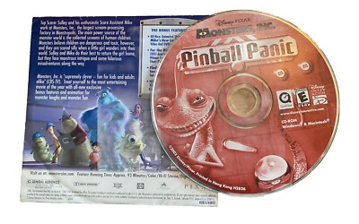 Monsters, Inc. Pinball Panic 2001 CD-ROM PC Mac Rated E Disney/Pixar Used Vtg