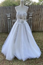 Terani NWT White Ballgown Dress Size 2 Silver Sequins Formal Pageant Wedding