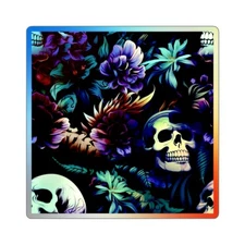 Holographic Sticker Surfer Skulls Hawaiian Floral Tropical Aloha Cool Artwork