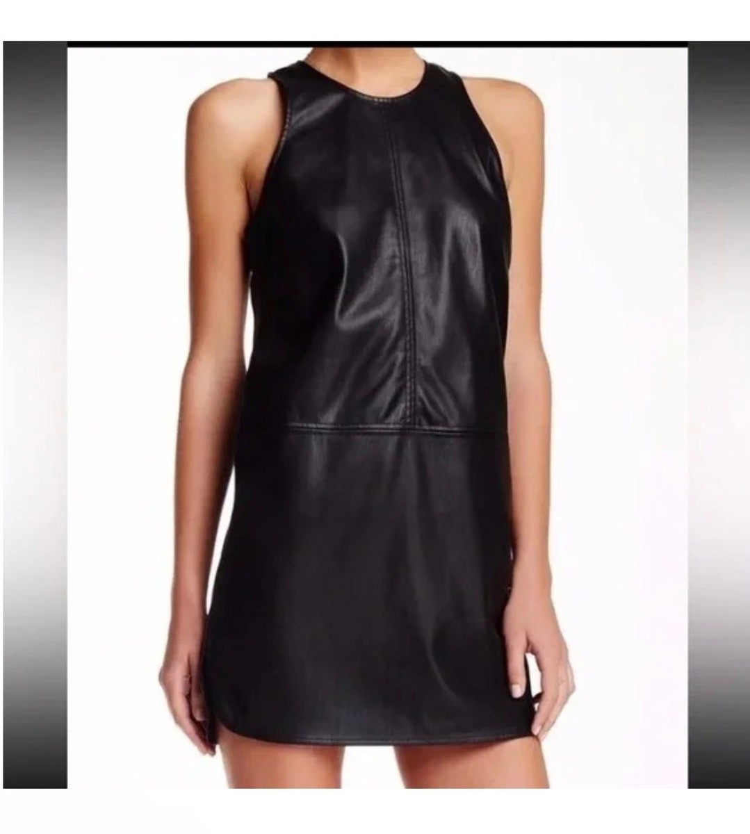 7 for all mankind black leather sleeveless dress zip back
