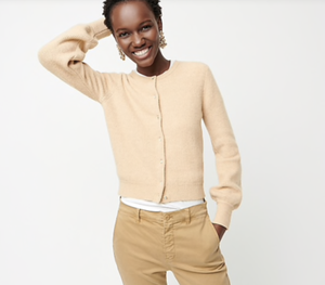 ribbed cardigan with jeweled buttons in supersoft yarn