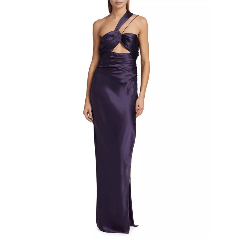 THE SEI Silk One-Shoulder Cut-Out Gown in Fig Color