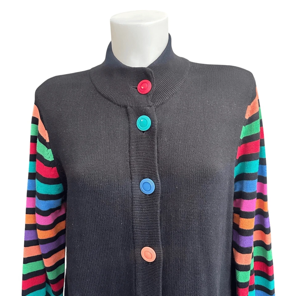 Cárdigan Bob Mackie Usable Art Negro Largo Tejido Acentos Arco Iris Mediano De Colección Foto 2 de 4