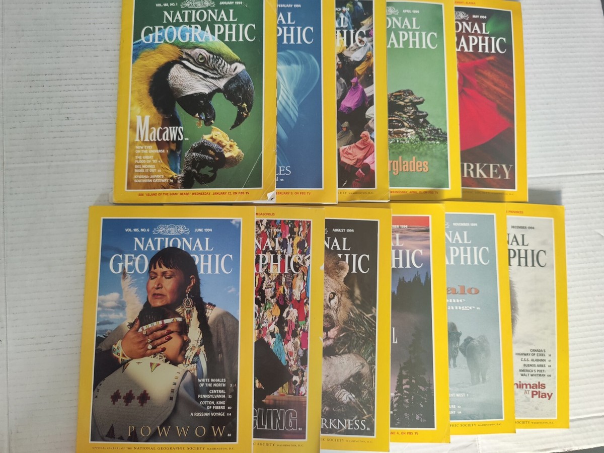 1994 Year Set of 11 National Geographic Magazine. Missing