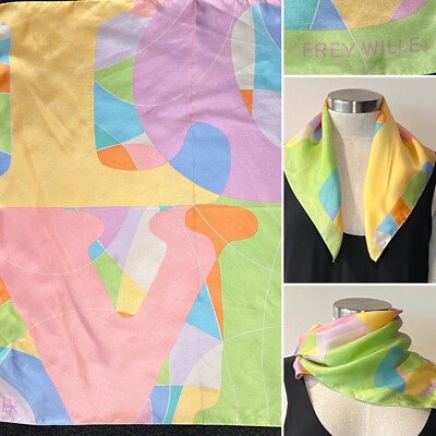FREY WILLE Pastel Multicolour 100% Silk Twill ''LOVE'' Scarf 53cm x 53cm