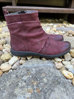 Abeo Boots Women's Sz 8 Leather Side Zip Up Slouch Exeter Ankle Booties