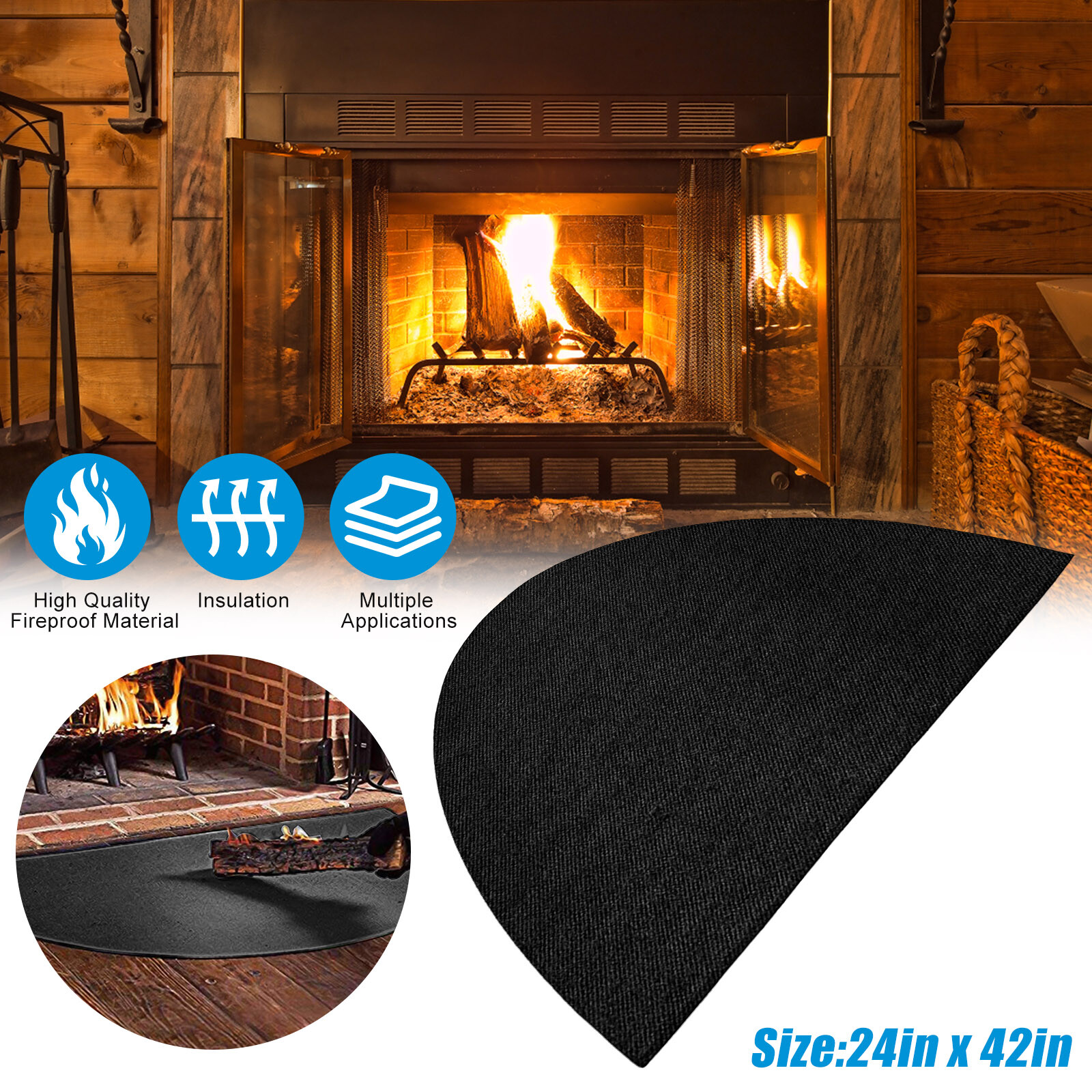 Fireproof Fireplace Hearth Rug Non Slip Protection Mat Floor Flame  Resistant Pad | eBay
