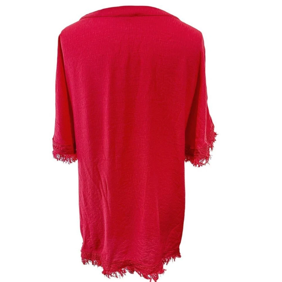 JODIFL 女式 L 码全新带标签红色条纹束腰连衣裙圆领游泳遮瑕 — 第 2/4 张图片