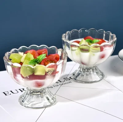 DELISOGA 6 x Ice Cream Sundae Glasses Dessert Bowls Stemmed Footed Trifle Pudding Glasses