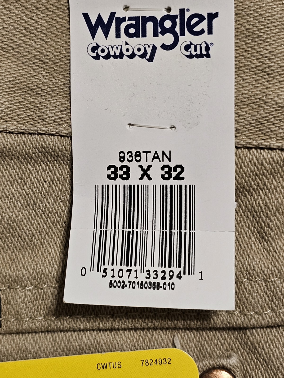 33x32 Wrangler Cowboy Cut 936 TAN Slim Fit Men's Jeans New With Tags