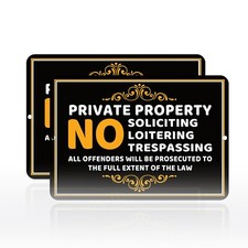 2 Pack Private Property No Soliciting, Loitering, Trespassing Metal Sign 8 x 12"