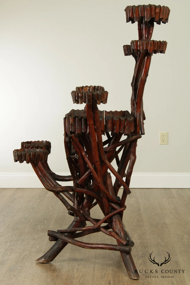 Antiguo soporte para plantas de ramita de nogal americano de 7 brazos del siglo XIX Foto 3 de 4