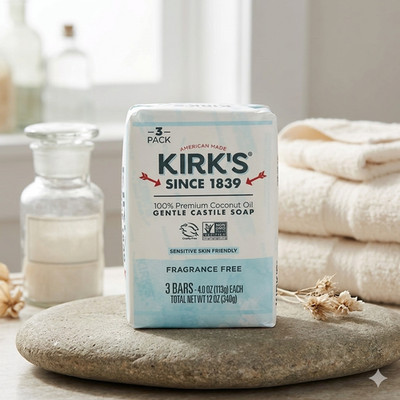 Since 1839: Kirk's Fragrance Free Castile Bar Soap - 3 Pack - Vegan & Non-GMO
