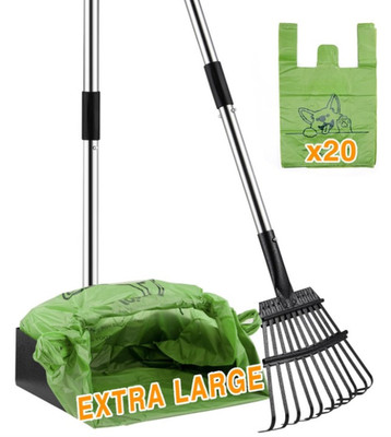 Recogedor heces perro acero inoxidable mango largo resistente con bolsas, Nuevo