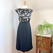 LK Bennett Silk Occassion Dress UK 6 Black White Fit Flare Sophisticated Elegant