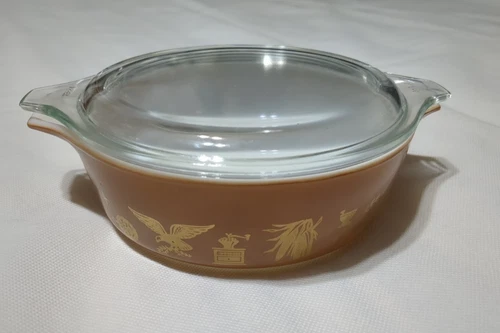 Vtg MCM 1 Pint PYREX 471 Early American Brown Gold Round Casserole Dish w Lid
