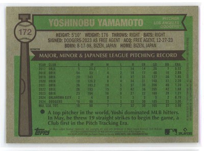 2025 Topps Heritage Refractor Yoshinobu Yamamoto Los Angeles