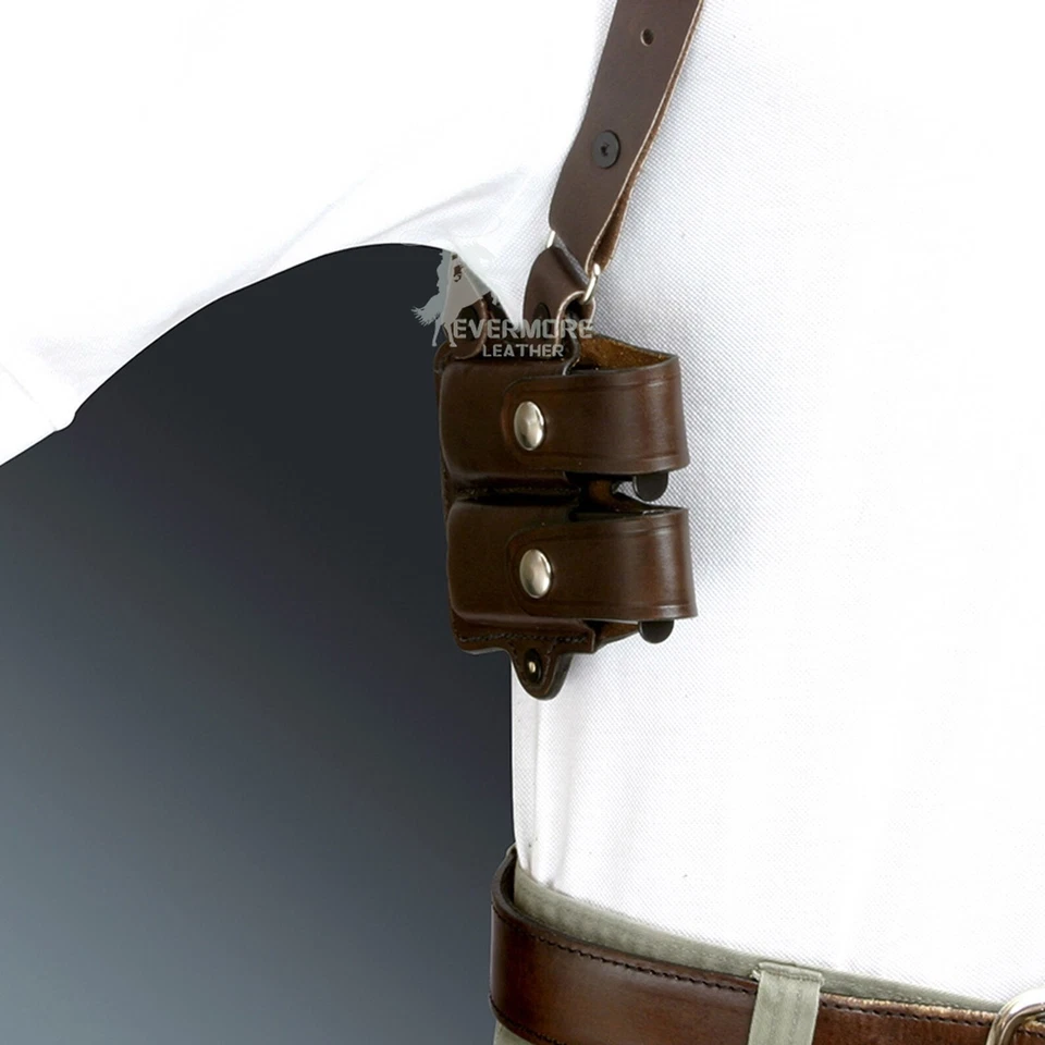 Leather Horizontal Shoulder Holster with Dual Magazine Pouch For Beretta Models - Image 3 of 4