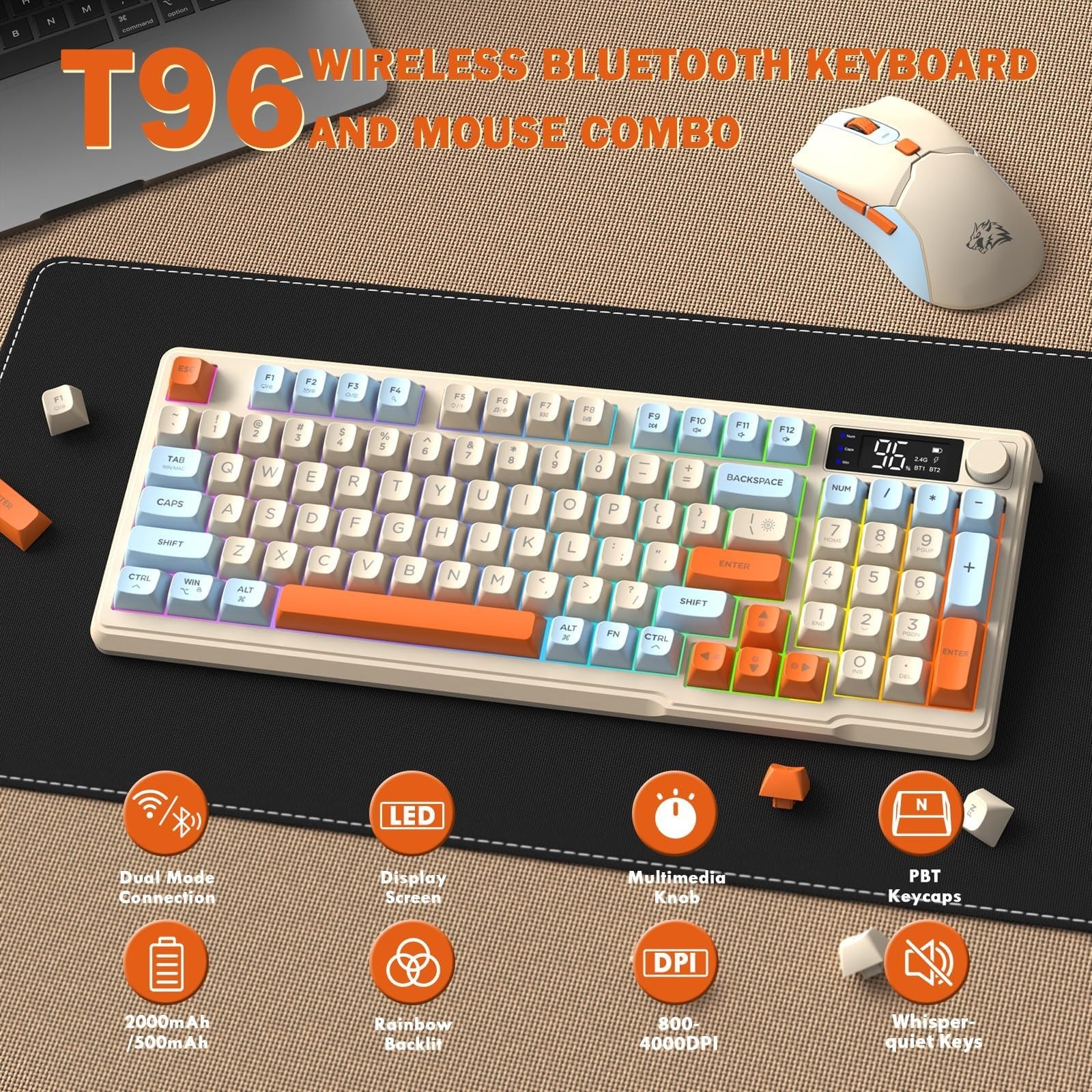 ZIYOU LANG T96 Wireless Gaming Keyboard and Mouse Combo,Dual Bluetooth/2.4G R...