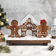 Christmas Wood Gingerbread Decorations, 3-Piece Xmas Tiered Tray Decor, Woode...
