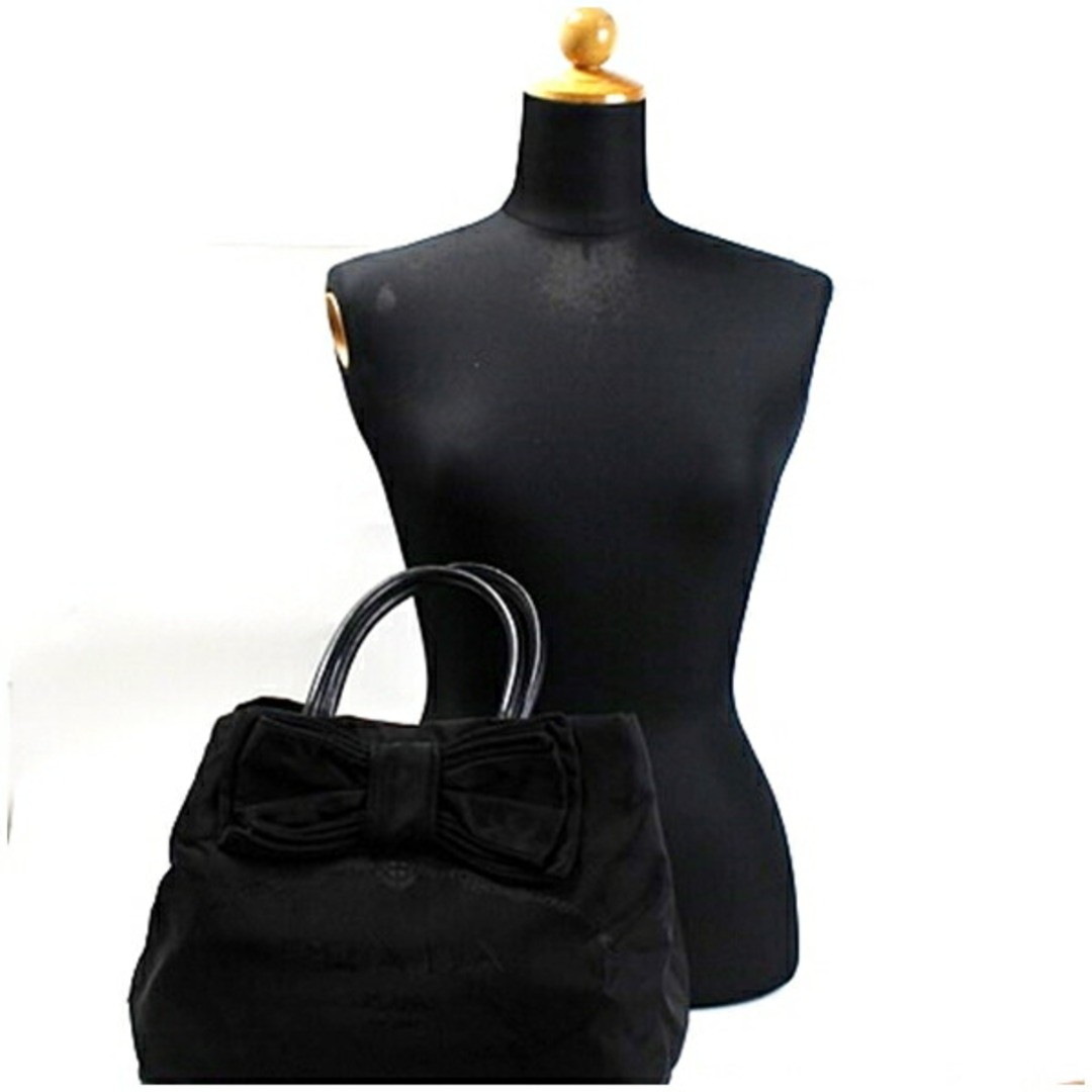 PRADA Tote Bag Ribbon Black Gold Hardware Nylon x Leather IBG068 Used AB Rank PR thumbnail 3