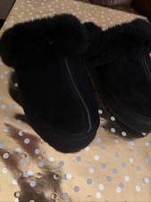 UGG DISQUETTE Platform Sheepskin Suede Slippers 1122550 BLACK Size USA8 EU38
