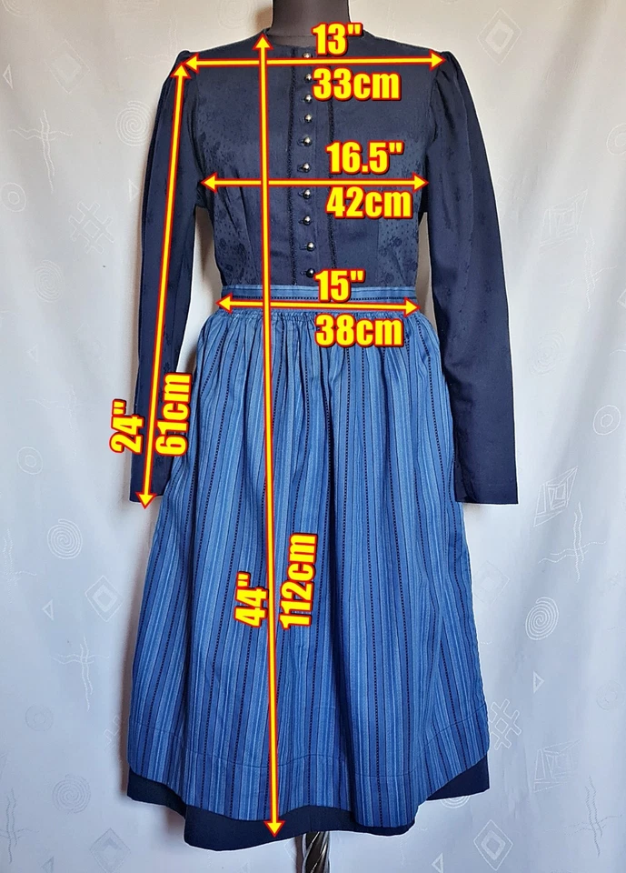 DRESS VINTAGE TRACHTEN TYROL OKTOBERFEST DIRNDL SOLID BLUE WOMEN'S :US 10/EU 38 - Image 2 of 4