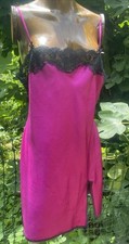 Victoria s Secret Pink Satin Slip Dress Chemise Lace Leg Slit Medium VINTAGE