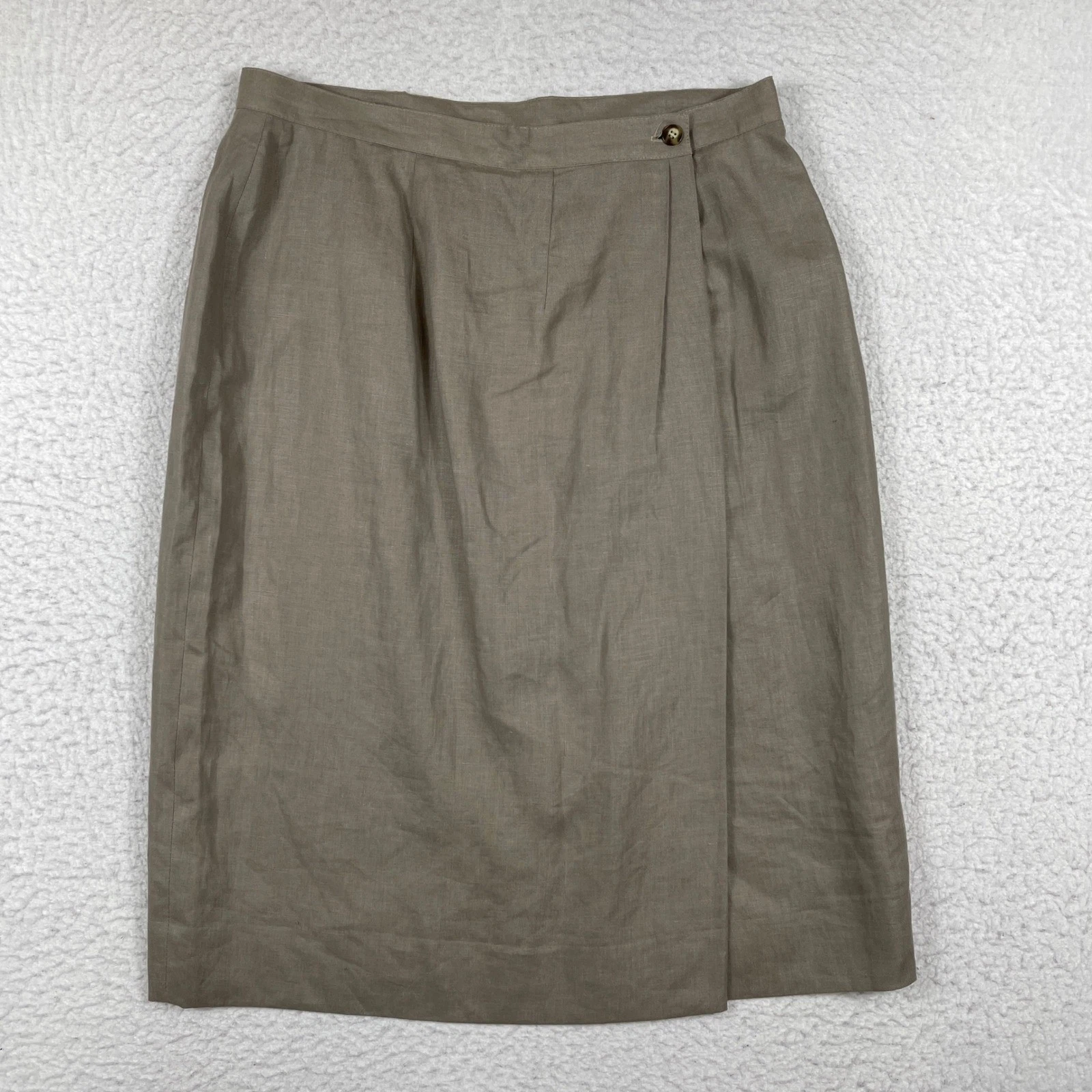 Jones New York Skirt Womens 16 Taupe Brown Linen Blend Wrap Midi Lined USA
